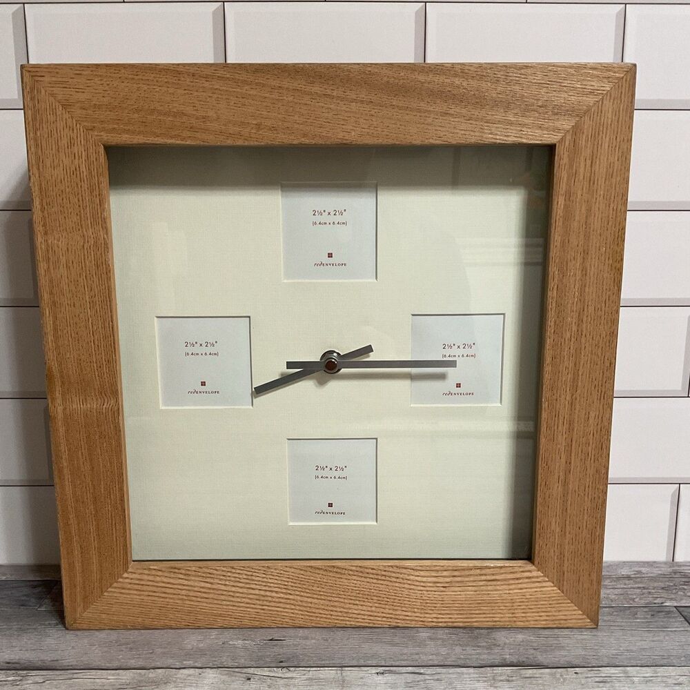 Pottery Barn Style Wood Framed 12” x 12” Clock with Photo Wall Hanging
